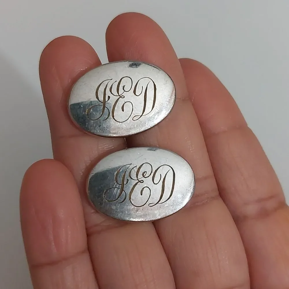 Vintage ANSON JED Etched Initials Silver Tone Cufflinks